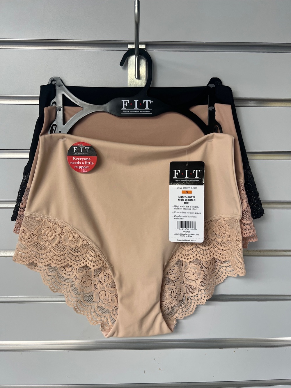 Lace-Trim Light Control Briefs - Nude